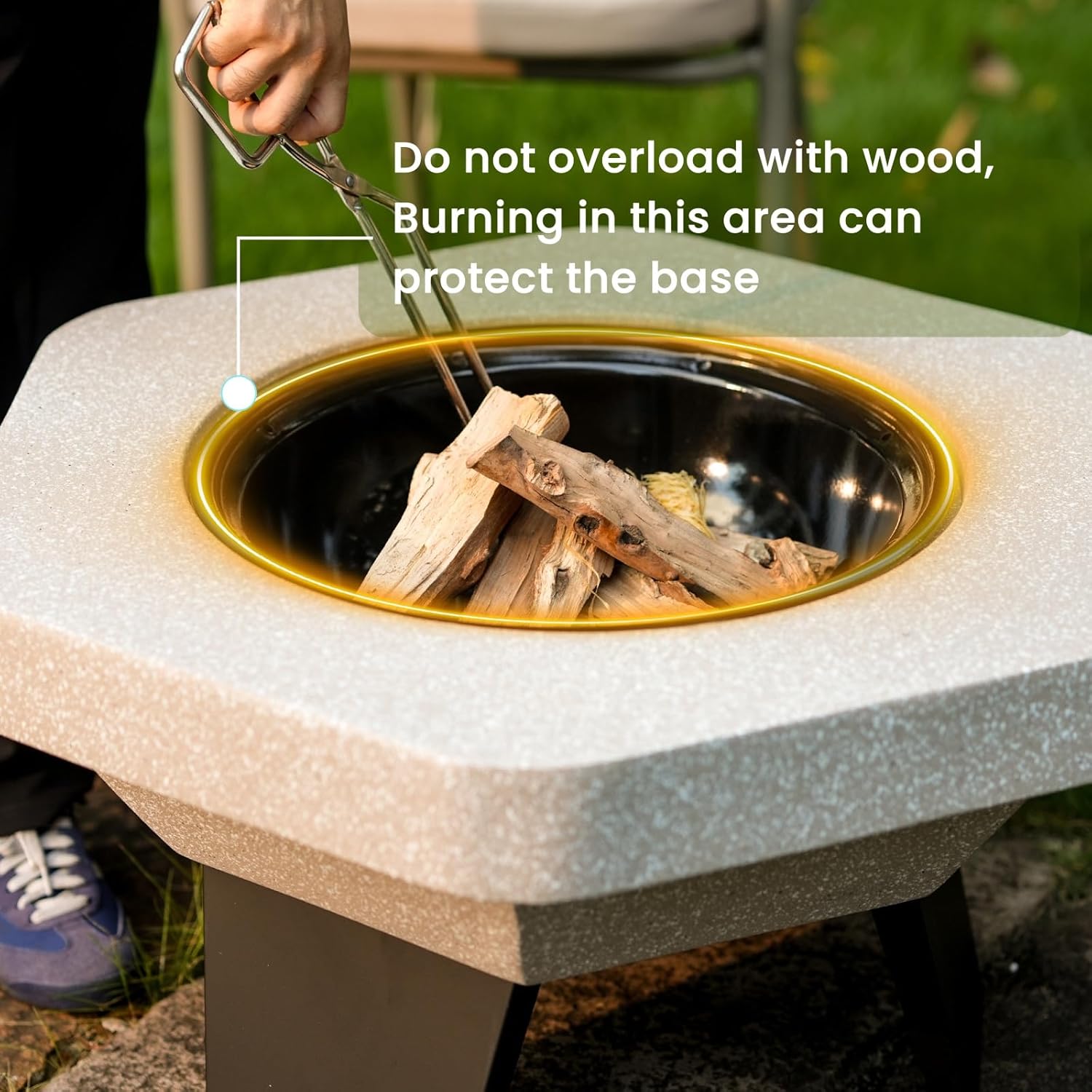 Wood Burning Concrete Outdoor Fire Pit,Heat Resistant MGO Ceramic Material Base with BBQ Grill Firepit for Patio Garden,Backyard Barbecue,Outdoor Gatherings (Grey 2)