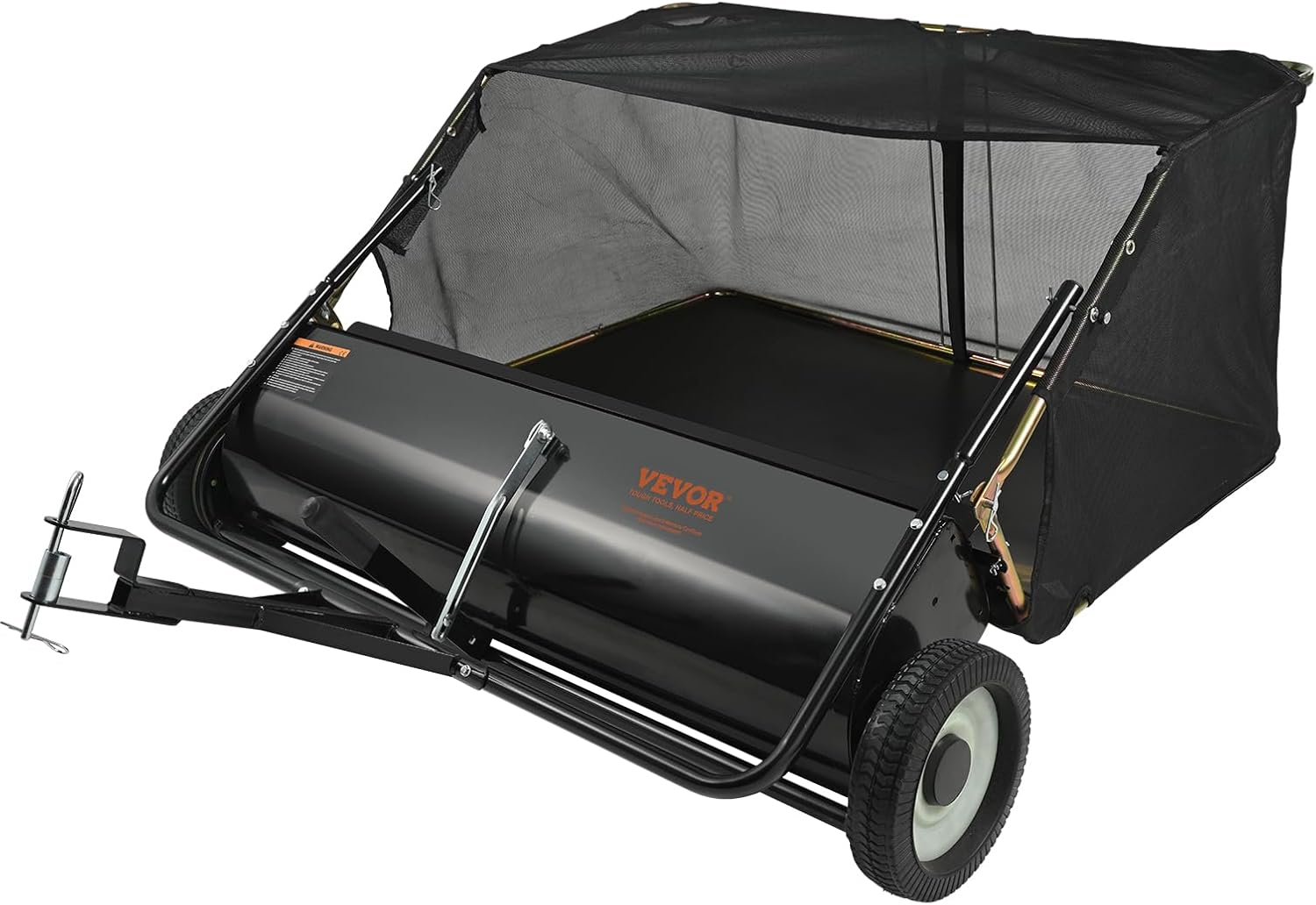 50 Inch Tow Behind Lawn Sweeper, 26 cu. Large Capacity Leaf Collector Grass Sweeper, Heavy Duty Adjustable Height Yard Sweeper for Picking Up Debris & Grass (Black)