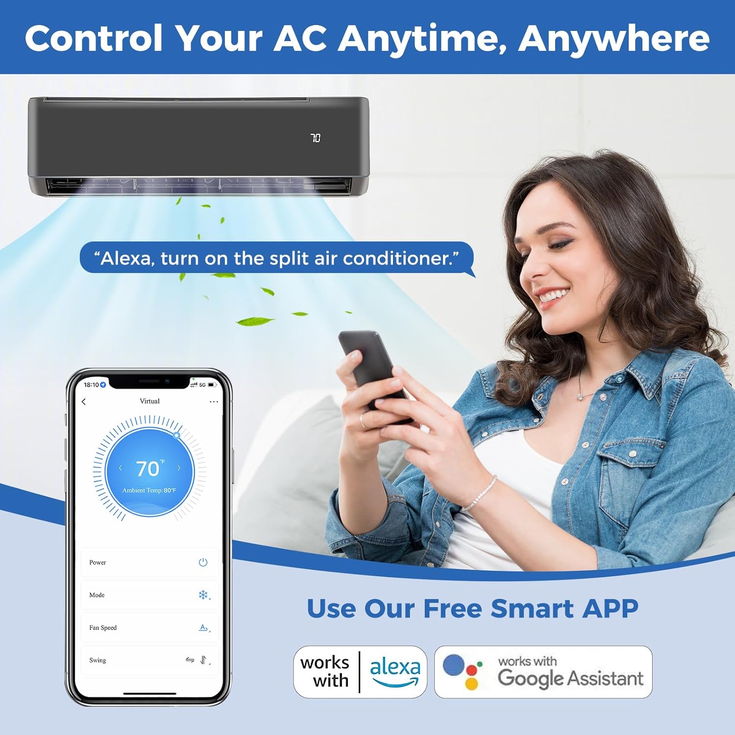 ARLIME 24000 BTU Wifi Enabled Mini Split Air Conditioner, 21 SEER2 208-230V Ductless Inverter AC w/ 2 Ton Pre-Charged Heat Pump & Installation Kit, Cools Up to 1500 Sq.Ft, Works with Alexa (24000 BTU)