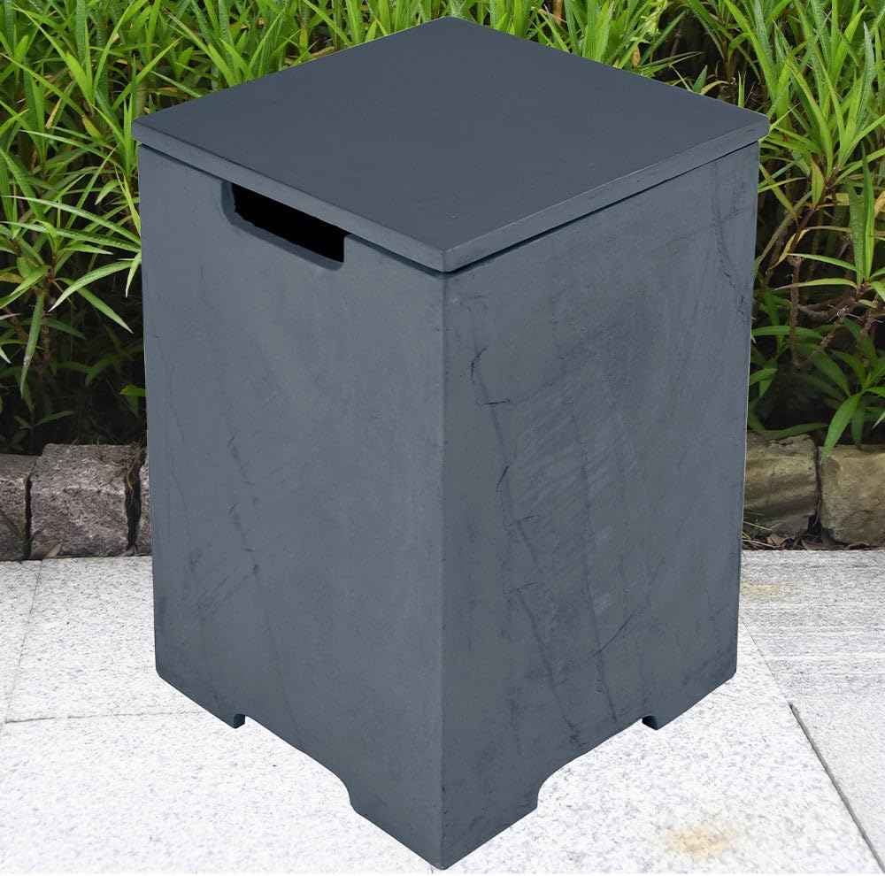 Elementi Plus Propane Tank Cover Table Outdoor Fire Pit Side Table Square Propane Tank Hideaway Storage Box for 20lb Propane Gas Tank Concrete - Slate Black, 15.9