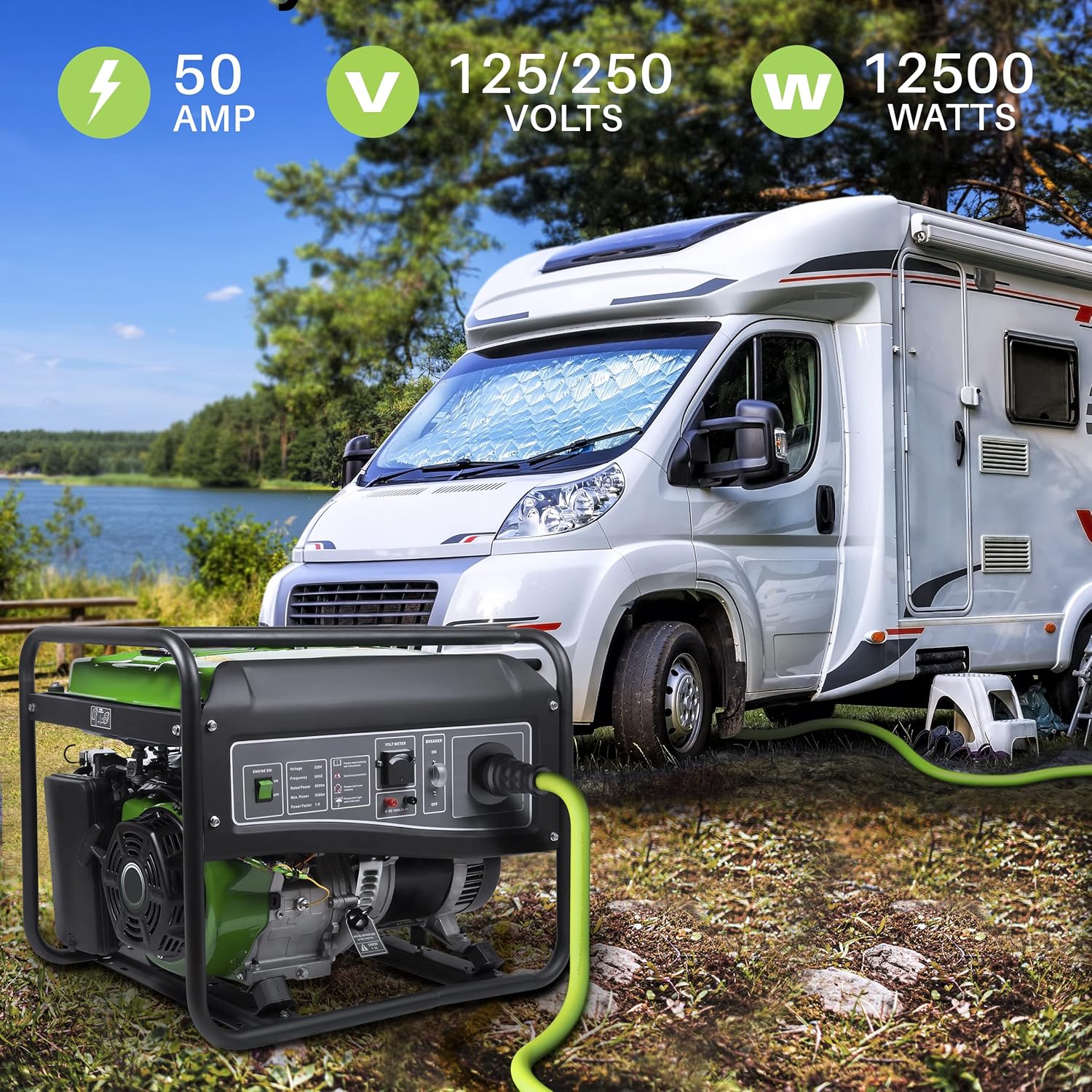 GearIT 50A Generator Extension Cord (10ft) Inline NEMA 14-50P to SS2-50R Twist Lock Connector and 50A to 30A Y Splitter