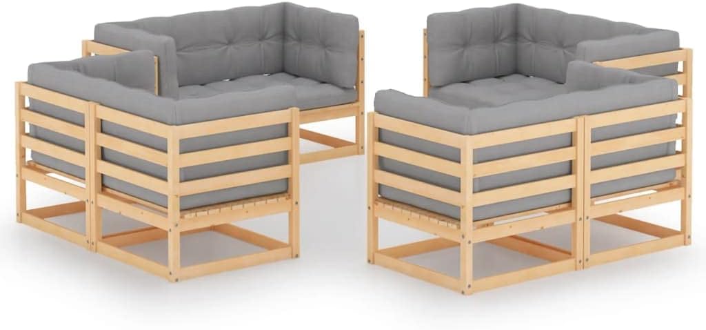 8 Piece Patio Lounge Set with Cushions Solid Wood Pine,Versatile Outdoor Patio Lounge Set with Cushioned Seating for Relaxation and Socialization Patio Furniture Sets, Outdoor Furniture Sets