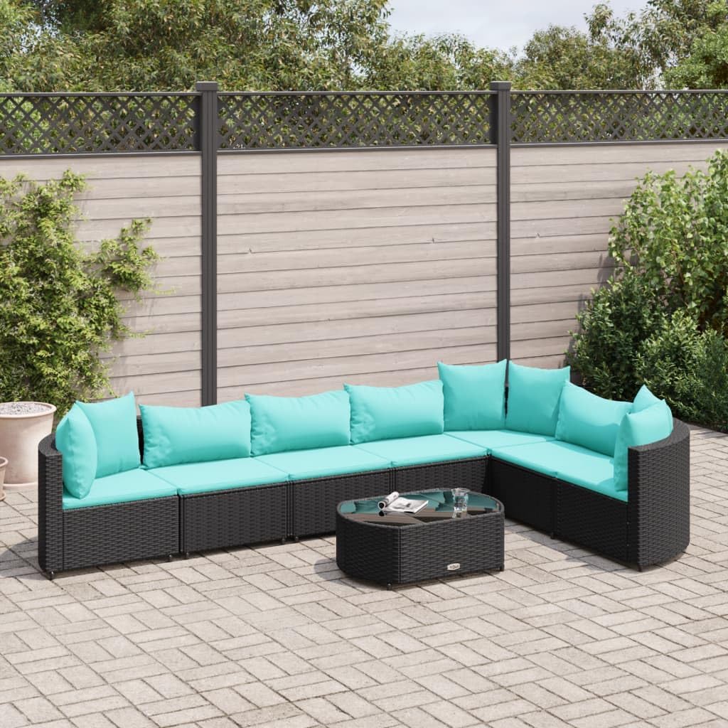 8 Piece Patio Sofa Set with Cushions Black Poly Rattan,Comfortable PE Rattan Outdoor Sofa Set with Cushions for Patio and Garden Furniture Sets for Patio, Lawn & Garden