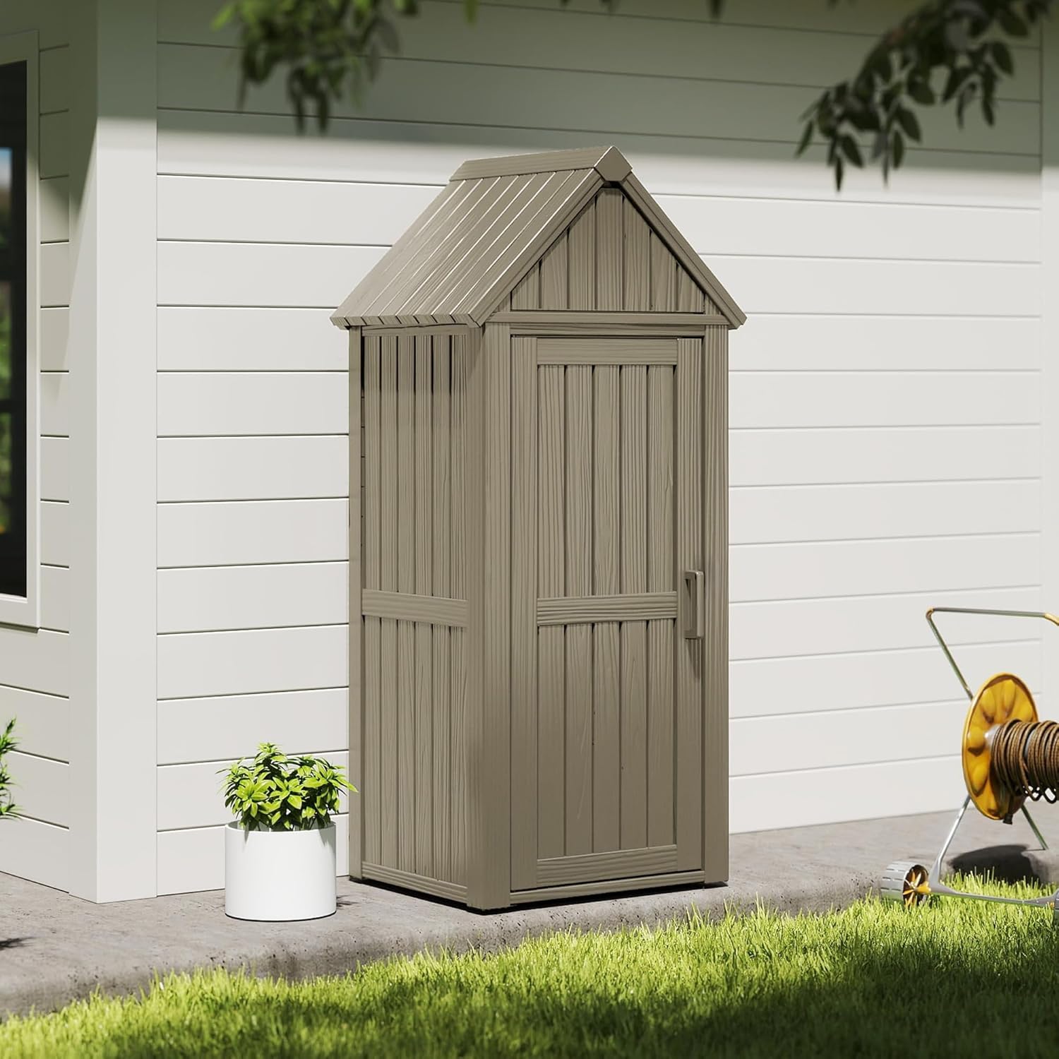 Storage Shed Outdoor,Waterproof Resin Garden Tool Shed, Heavy-Duty Weather-Resistant Cabinet for Patio, Backyard, or Garage (Grey)