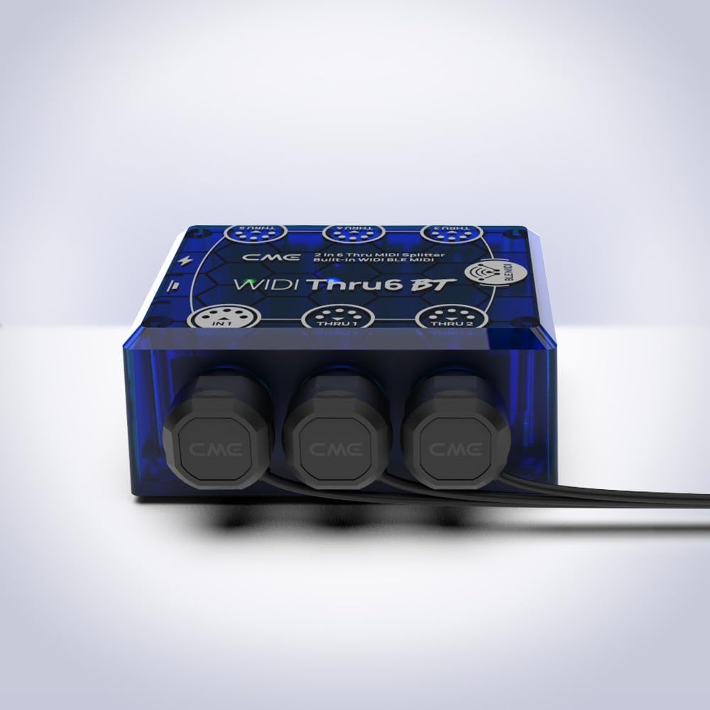 CME WIDI Thru6 BT + 4-Pack 1-FT MIDI Cables - 2-in-6-out MIDI Thru/Split with 5-pin DIN and Bluetooth MIDI + 4-Pack 5-pin DIN Low-Profile MIDI cables