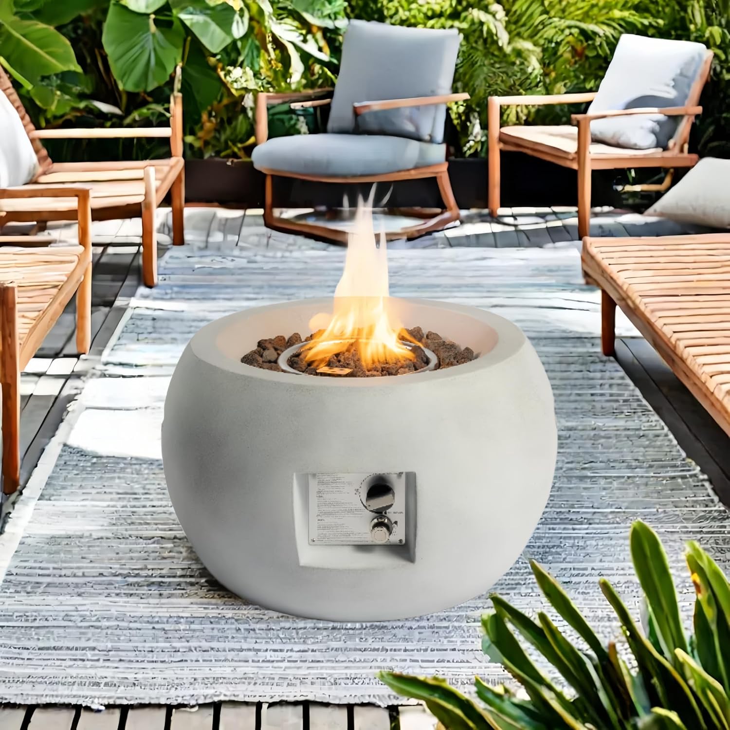 Outdoor Propane Fire Pit Table,Compact Streamlined Modern 24 inch,Round Graphite Base with Waterproof Cover,Free Lava Rocks