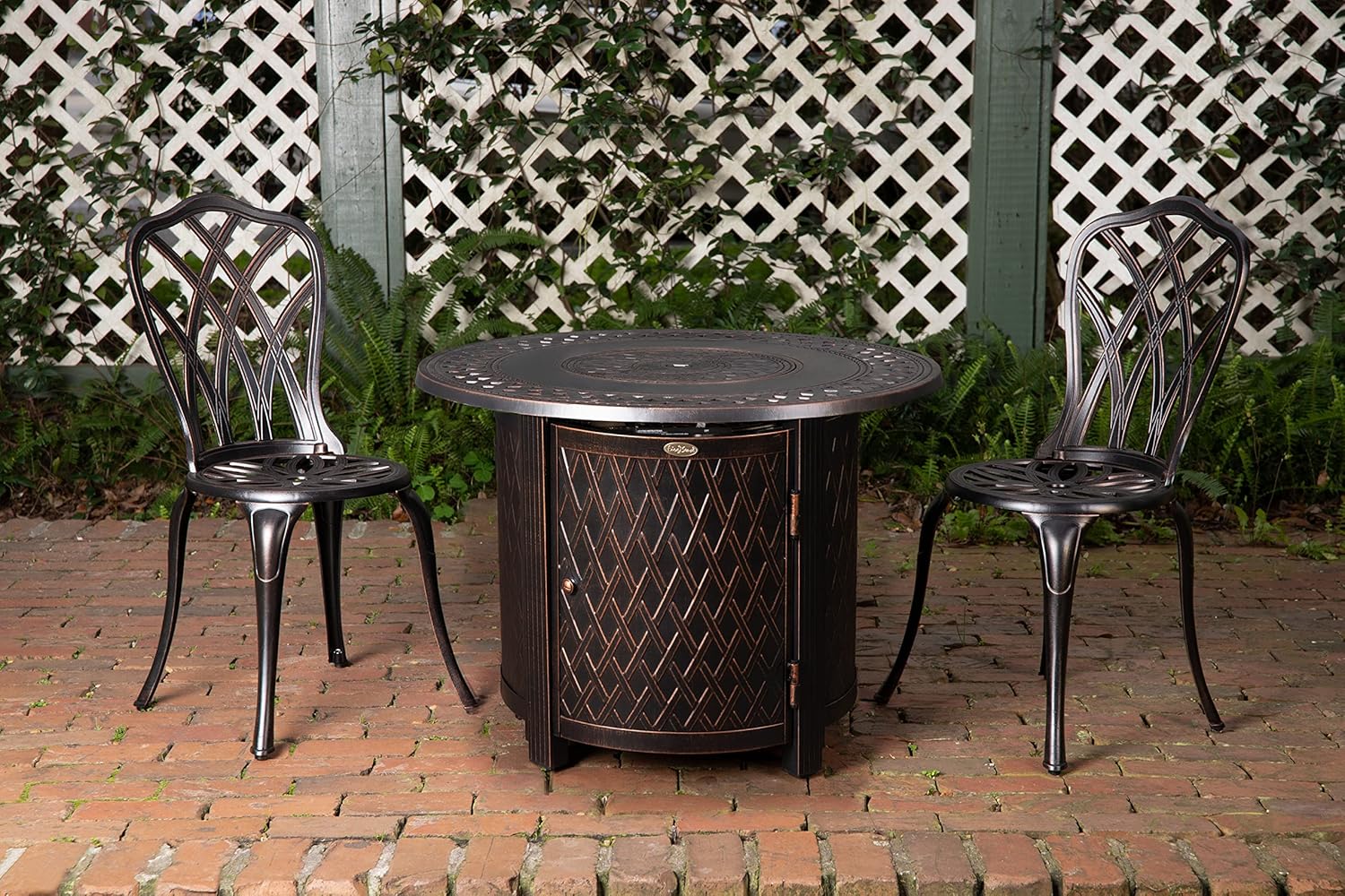Wagner Woven Aluminum Convertible Gas Fire Pit Table 37,000 BTU Multi-Functional Outdoor with Fire Bowl Lid, Nylon Weather Cover & Clear Fire Glass - Bronze Finish - Round - 34