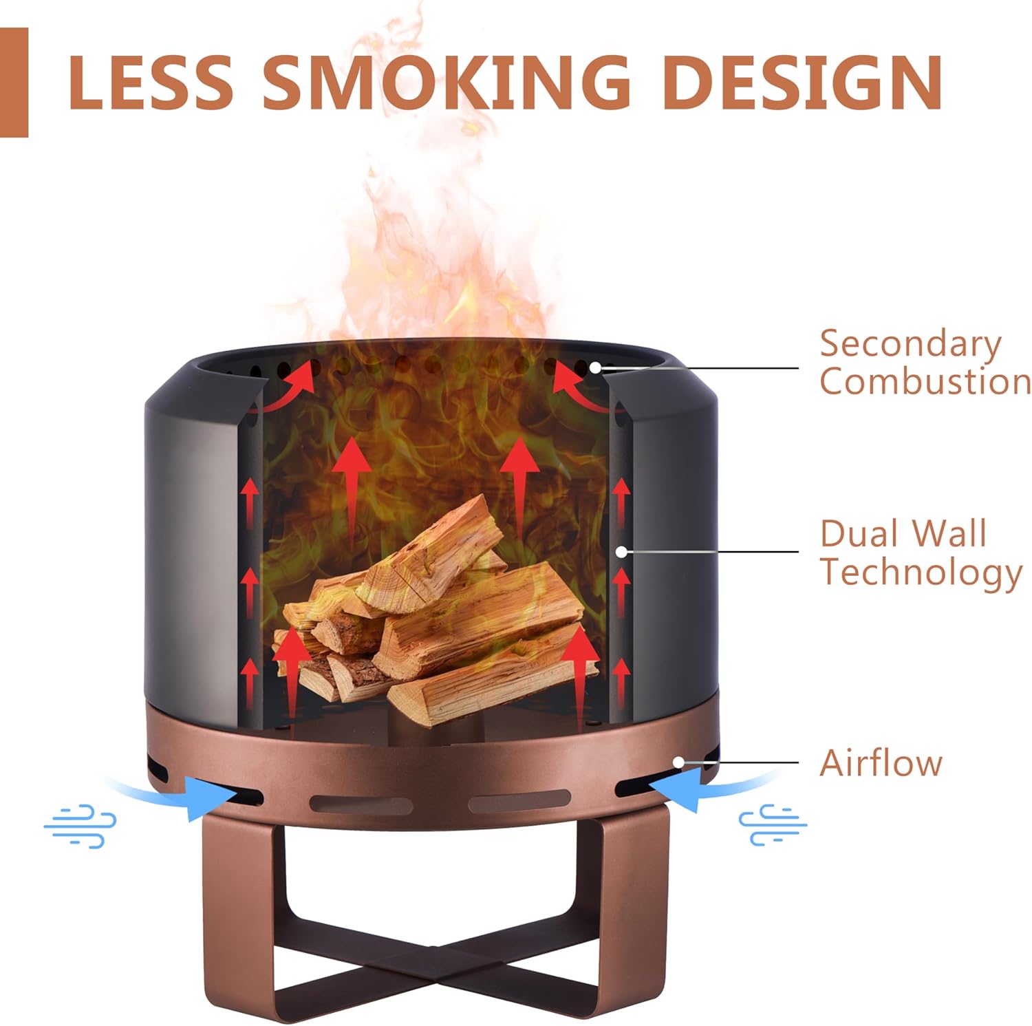 Outdoor Smokeless Fire Pit Stove 18'' for Camping Bonfire, Wood Burning Fire Place Firepit with Stand for Patio Backyard Outside