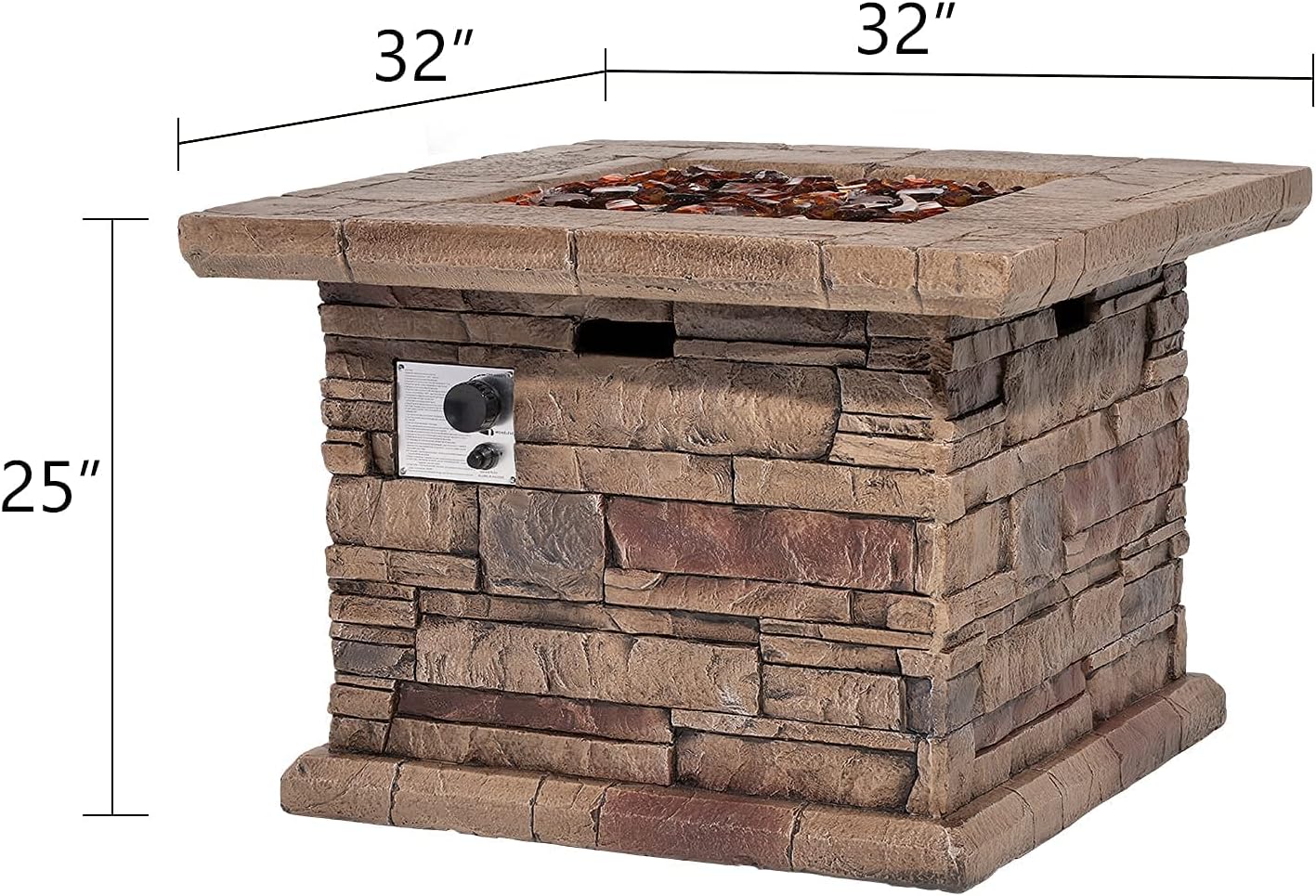 HOMPUS Propane Fire Pit, 32-inch Square Concrete Fire Table with Amber Yellow Fire Glass and Rain Cover for Outdoor Leisure Party, 50,000 BTU Gas Fire Pit for Patio, Deck or Backyard, CSA Certified