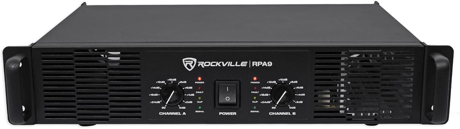 Rockville RPA9 3000W Peak/800W RMS 2 Channel Power Amplifier, High Output, Durable Build, Versatile Inputs, for DJs and Pro Audio