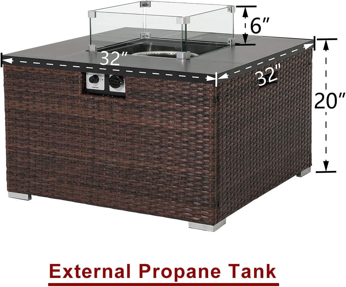 AQUILLA Outdoor Propane Fire Table, Dark Brown Color Rattan, 40000 BTU Heater w Free Lava Rocks, Waterproof Cover for Garden, Poolside