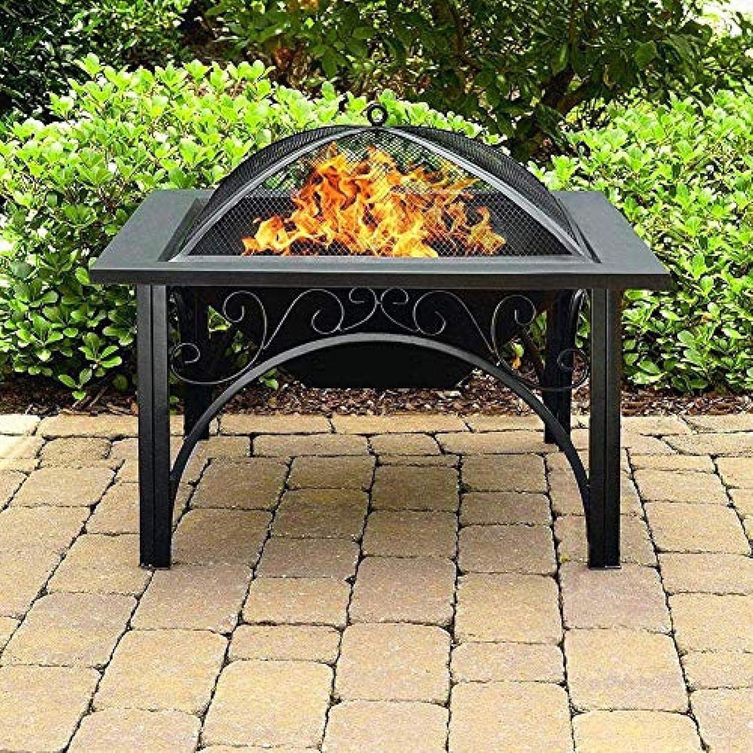 Fire Pit BBQ Grill Fire Bowl Square Outdoor Garden and Patio Heater Pit Square Metal Brazier for Barbecue Multifunction Outdoor Brazier
