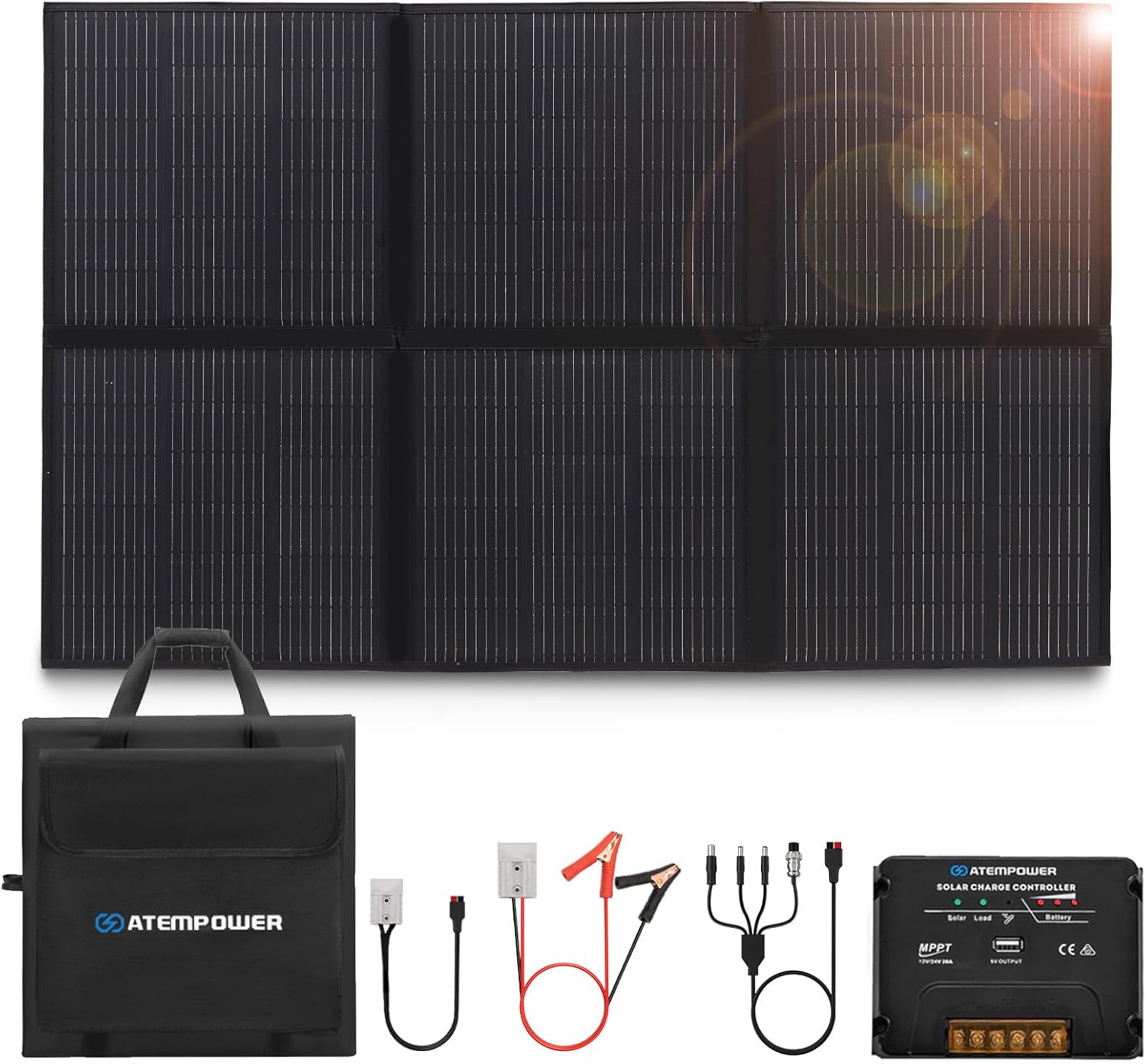 ATEM POWER 300W Portable Solar Panel Kit- Foldable Monocrystalline Folding Solar Panel Kit Camper RV Solar