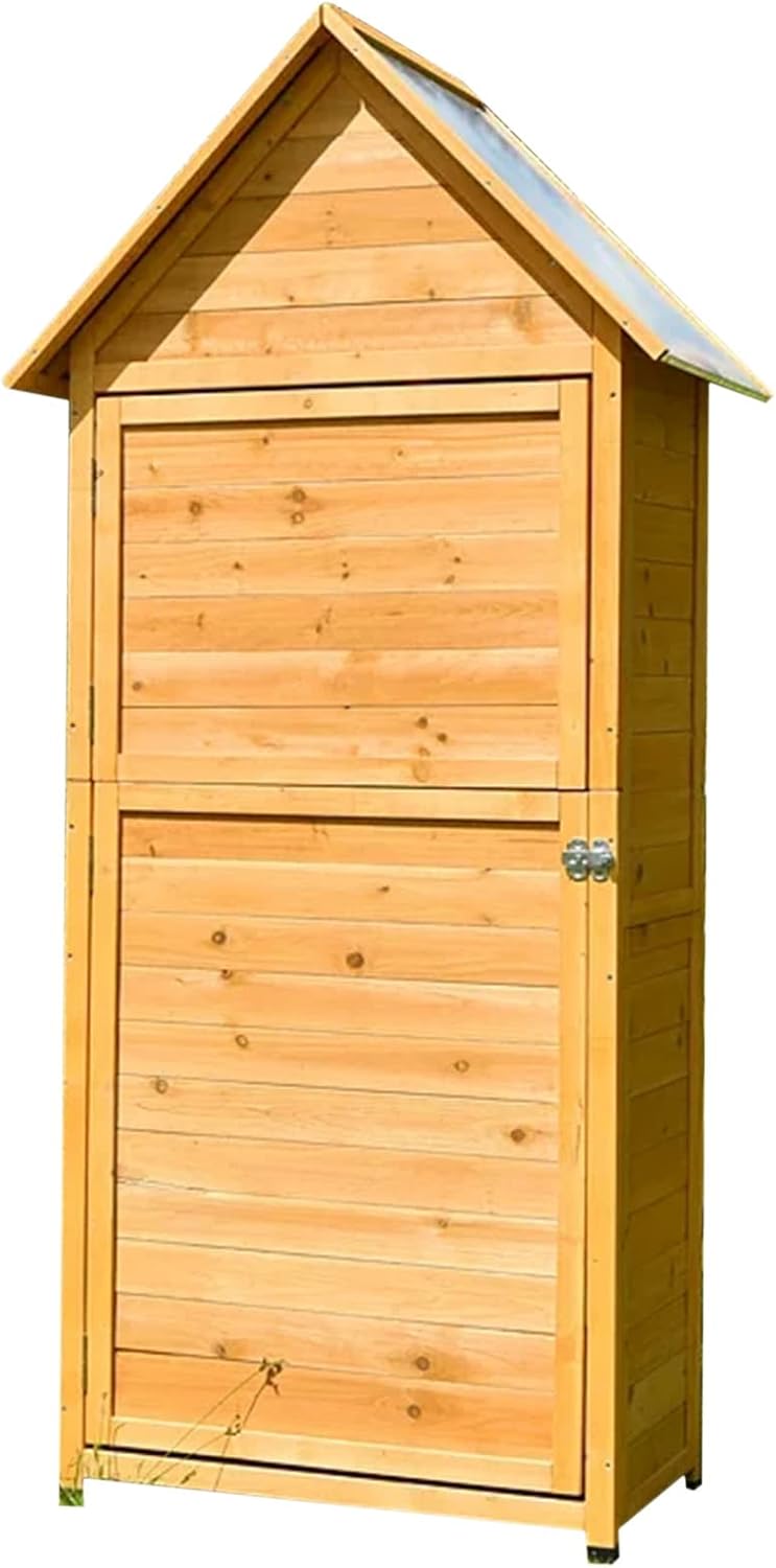 Outdoor Wooden Garden Storage Shed - Waterproof Roof Extra Tall Tool Cabinet with Metal Lock Ideal for Patio Furniture & Backyard nization(B)