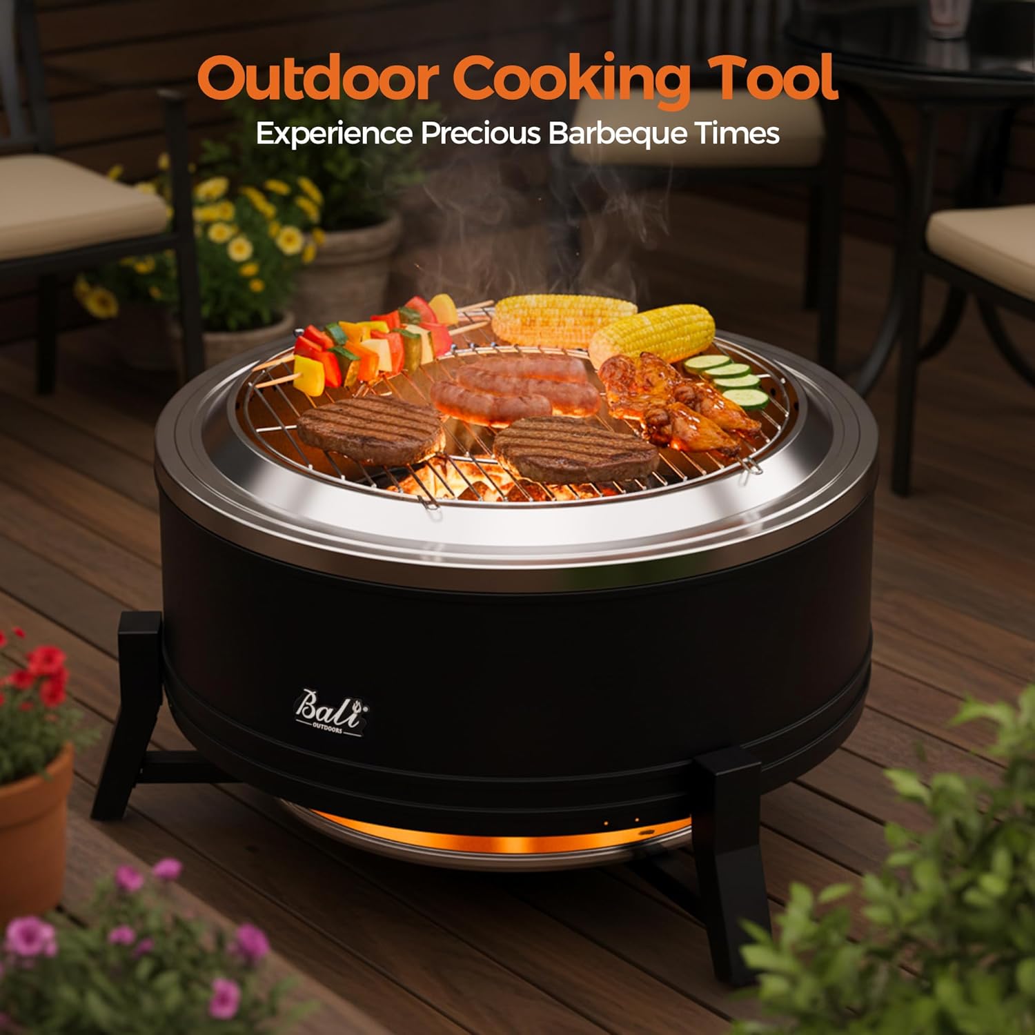 BALI OUTDOORS 27 inch Smokeless Firepit Outdoor, Outdoor Fire Pit Patio with Ash Pan, Portable Fire Pit Wood Burning