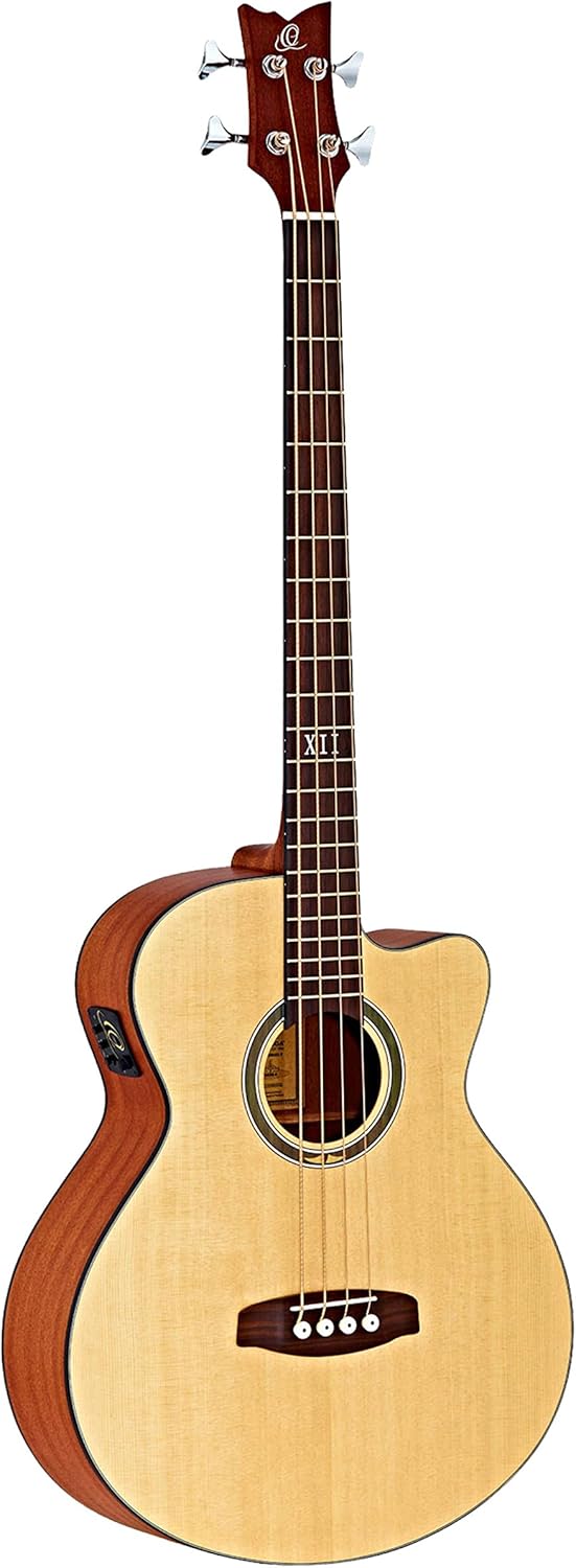 Ortega Guitars 4 String Deep Series Medium Scale Solid Top Acoustic-Electric Bass, Right (D538-4)
