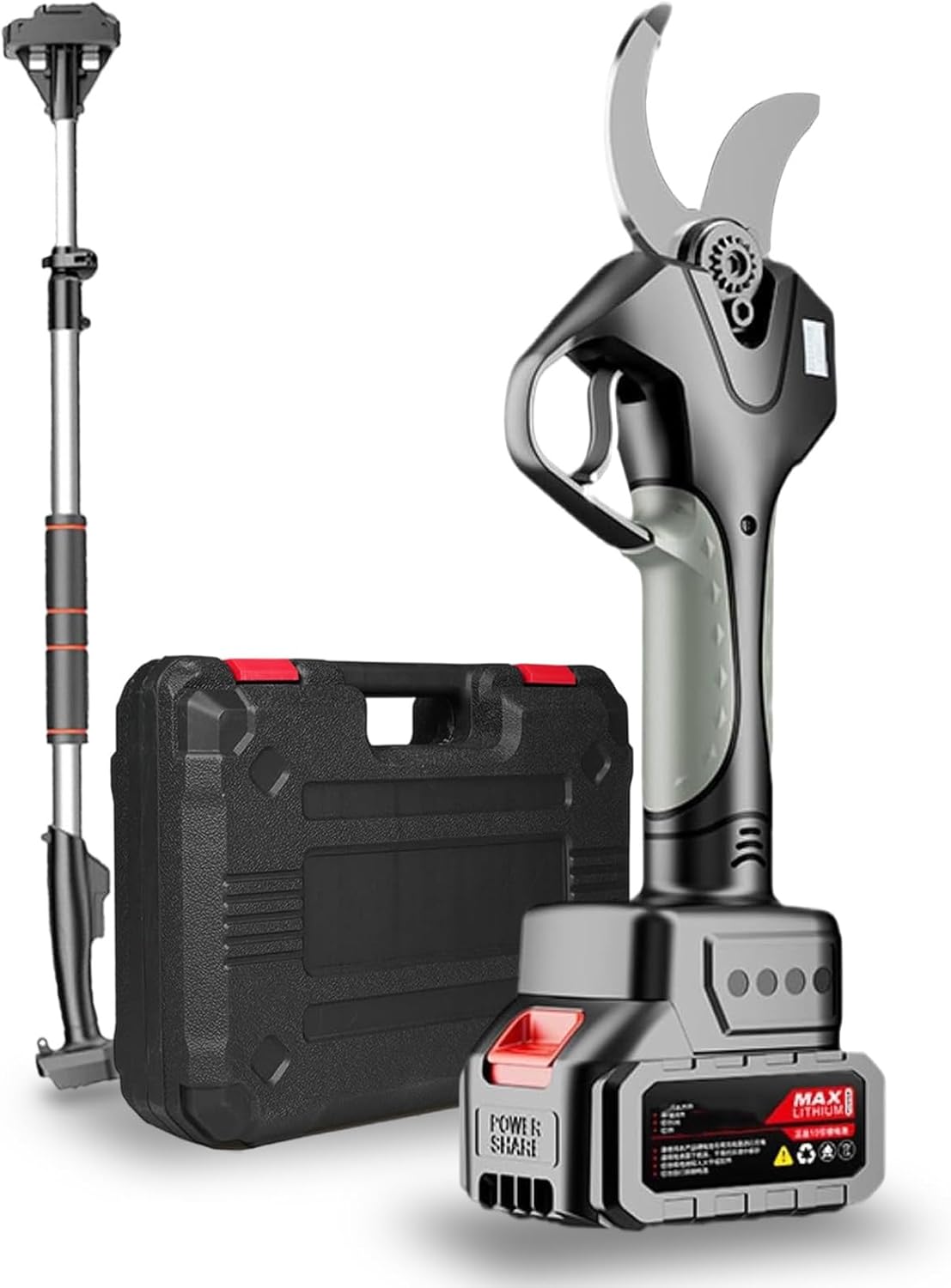 21V Cordless Electric Pruning Shears,wireless garden scissors,1.96-inch (50mm) lithium battery scissors,with Extension Poles,for Hedge, Bush, Orchard,‎1Battery