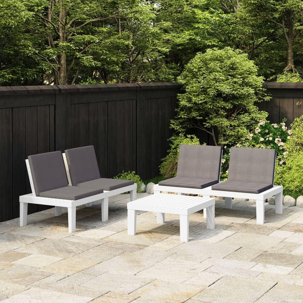 3 Piece Patio Lounge Set with Cushions Plastic White,Patio Lounge Set with Durable Plastic Construction and Comfortable Anthracite Cushions Furniture Sets for Patio, Lawn & Garden