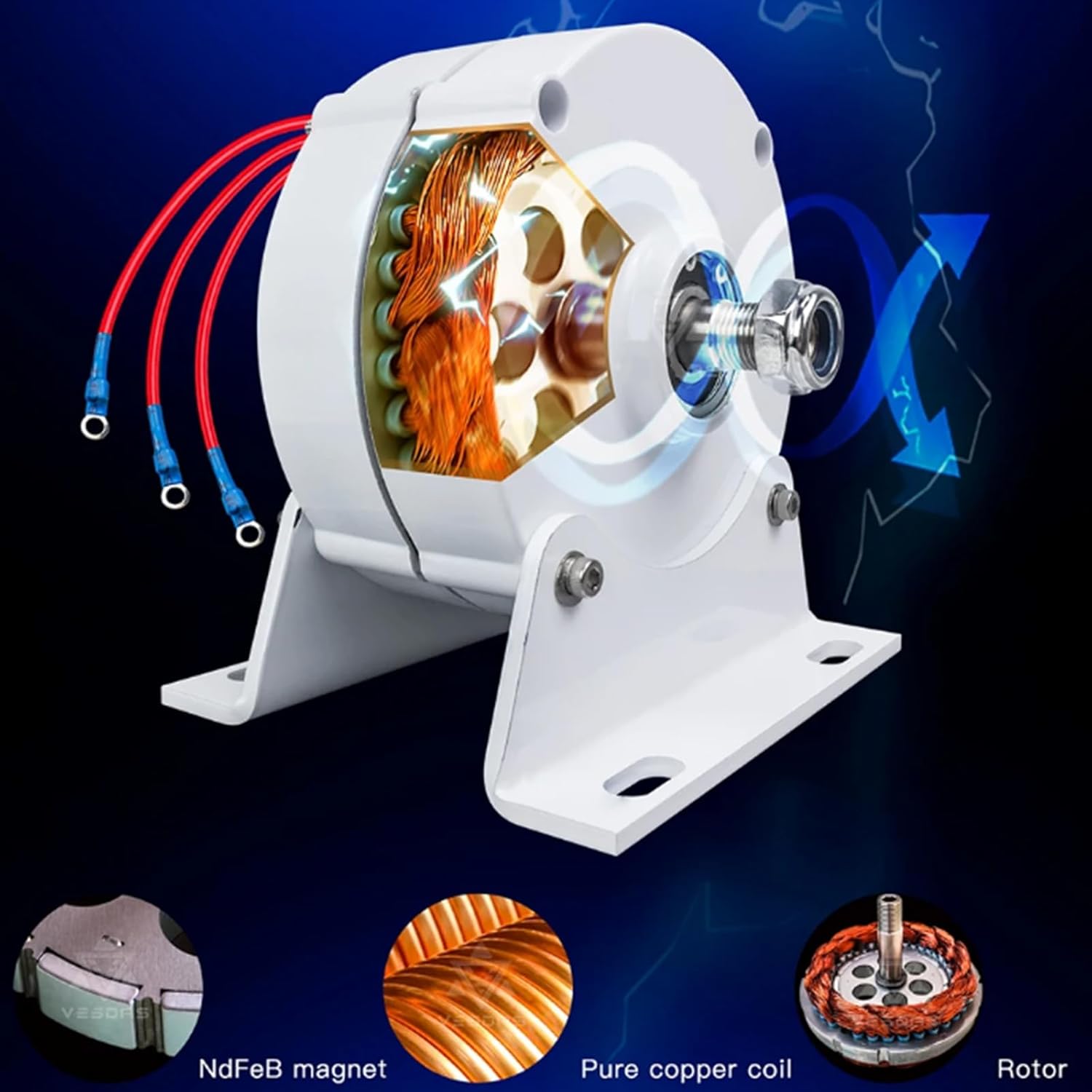 600W 400R/M Three Phase AC Generator 12V 24V/48V Permanet Magnet Generator Low RPM Alternator for Vertical Wind Turbine Generator(with Base)