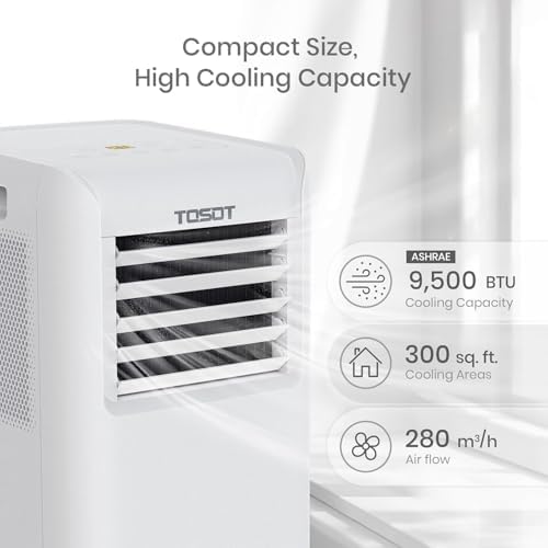 TOSOT 9,500 BTU Air Conditioner, Easy Install, Quiet 3-in-1 Portable AC, Dehumidifier, Fan, 300 Sq Ft, Aovia Series, White