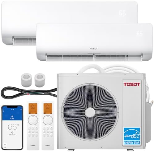 TOSOT 30,000 BTU Dual 2 Zone Mini Split Air Conditioner with Heat Pump, 21 SEER2, 230V, Wifi-Enabled Ductless Inverter Split System with 16.4 ft Copper Line Set, 12,000 +18,000 BTU, Cosmo Series