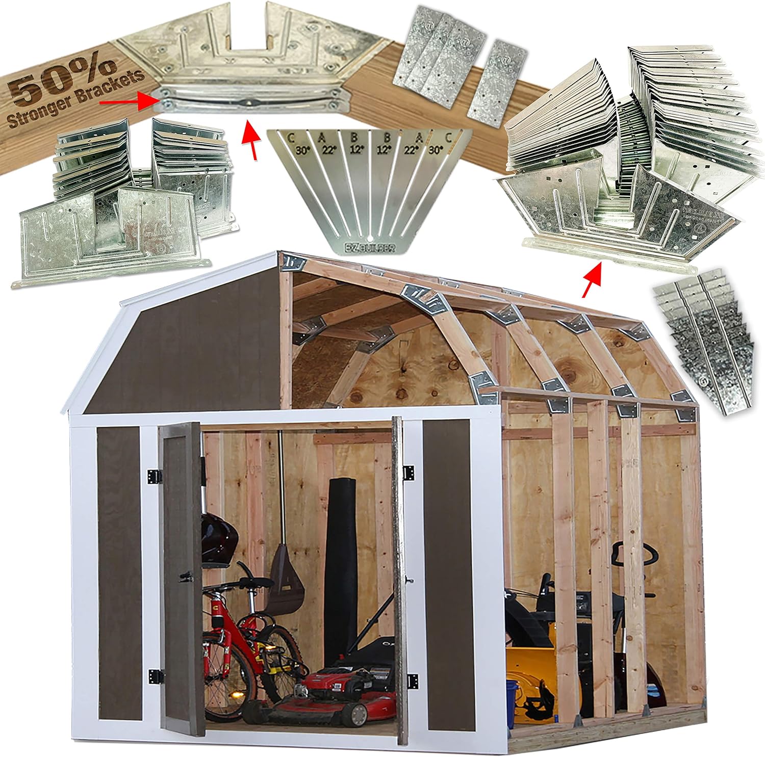 EZBUILDER 50 Structurally Stronger Truss Design Easy Shed Kit Builds 6in–14in Widths Any Length Storage Barn Shed Garage Playhouse Easy Framing Kit 2x4 Basic Barn Roof Wood NOT Included