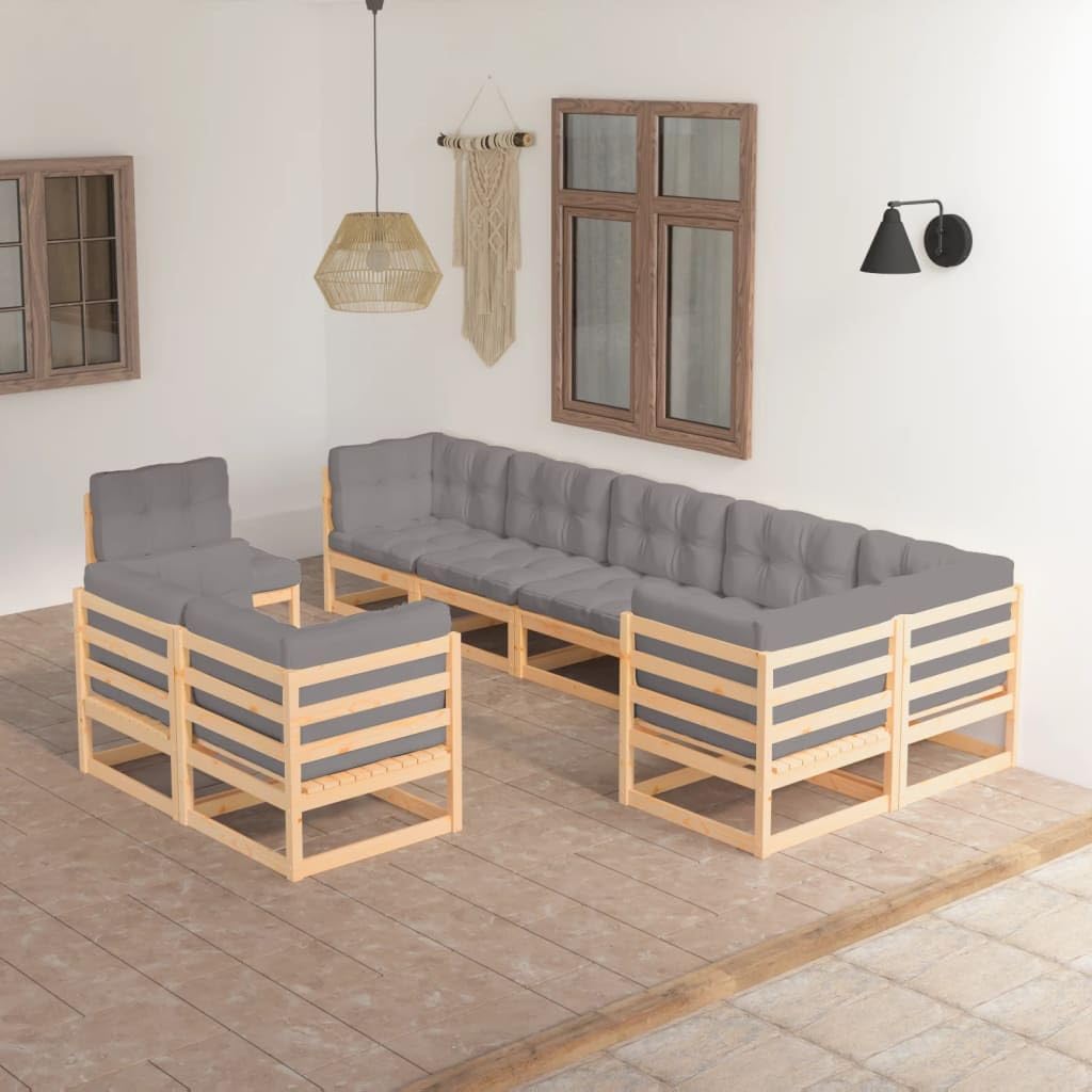 Furniture Sets 9 Piece Patio Lounge Set with Cushions Solid Wood Pine,Versatile Patio Lounge Set: Relax, Nap, and Gather in Comfort Garden Conversation Sets