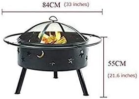Fire Pits Outdoor Wood Burning Round Fire Pit - Outdoor Bronze Fire Pit Metal Poker Iron,Mesh Ember and Spark Guard Screen Cover Household with Cover BBQ Cooking for Outside Camping Backyar