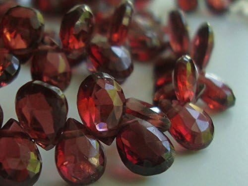 5-6mm, 10 pcs, red crimson garnet gorgeous flashing faceted pear briolette beads