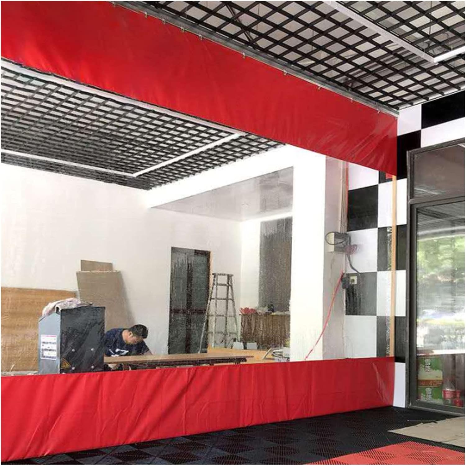 Clear Tarpaulin Sunscreen Keep Warm Dust Proof Water Proof PVC Awning Canopy Buttonhole Design Canvas Stitching, Red, 0.5mm Thick(8.5x3m)