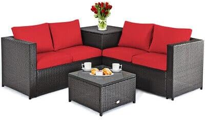 Compatible with 4PCS Patio Rattan Sofa Furniture Set Cushioned Loveseat Storage Table Yard Red Size : 47.5
