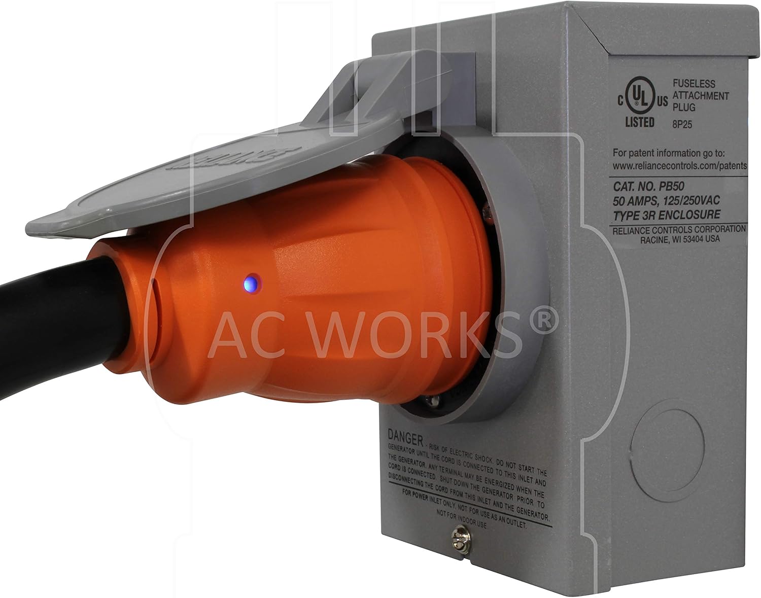AC WORKS 50Amp Generator 14-50P to Transfer Switch 50Amp Inlet Box Adapter (25)