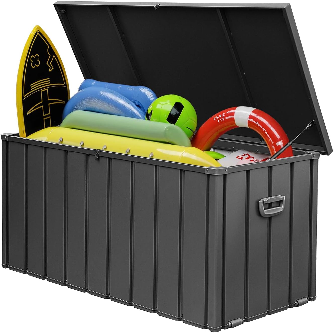 Domi 100 Gallon Deck Box, Metal Outdoor Storage Box with Lock Wheels, Waterproof Outside Storage Box for Patio Cushions