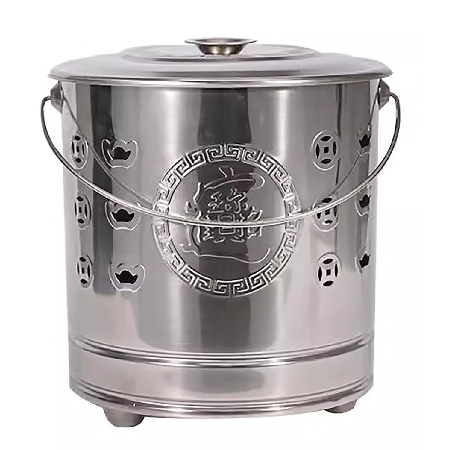 KAVERN Stainless Steel incinerator, fire Pit, Burn Barrel for Outside, with Lid and Handle, for Paper, Leaf, Trash(Small)(M)