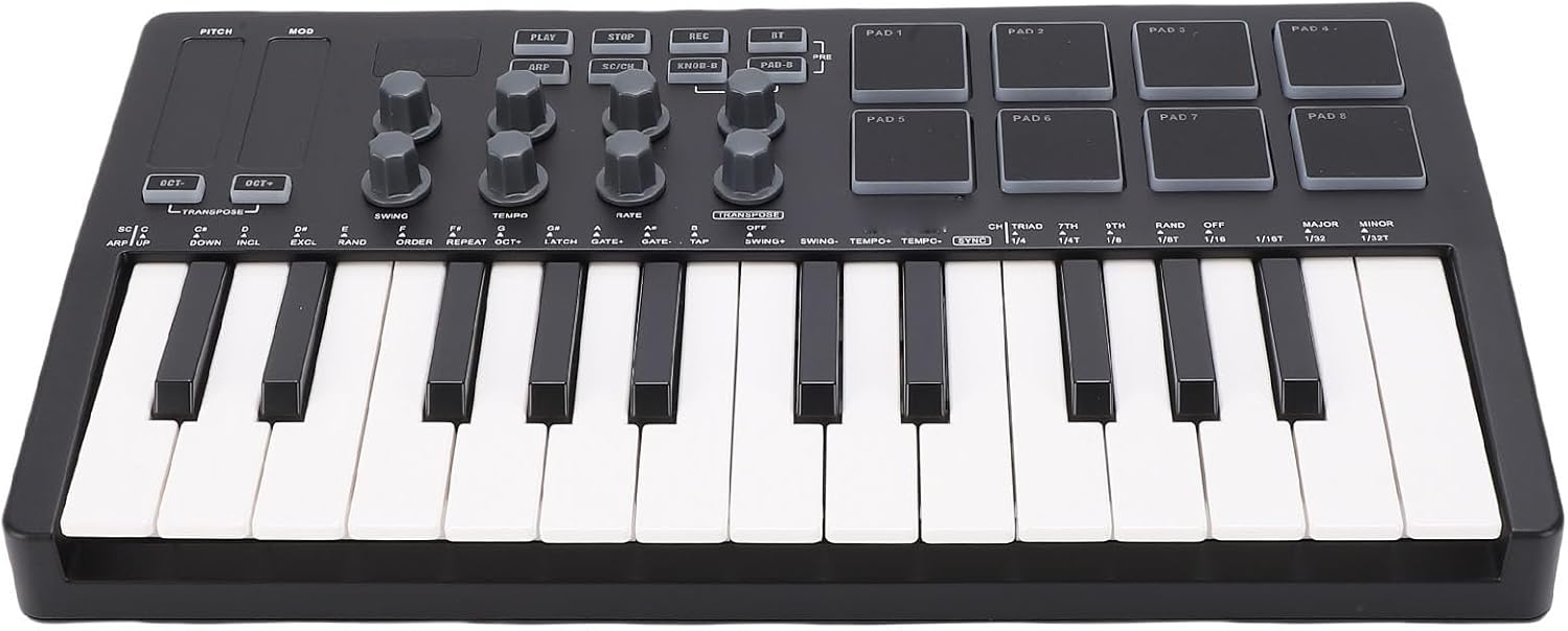 LiebeWH MIDI Keyboard Controller 25 Key Portable Music Production with 8 RGB Pads Connectivity for Computer Recording