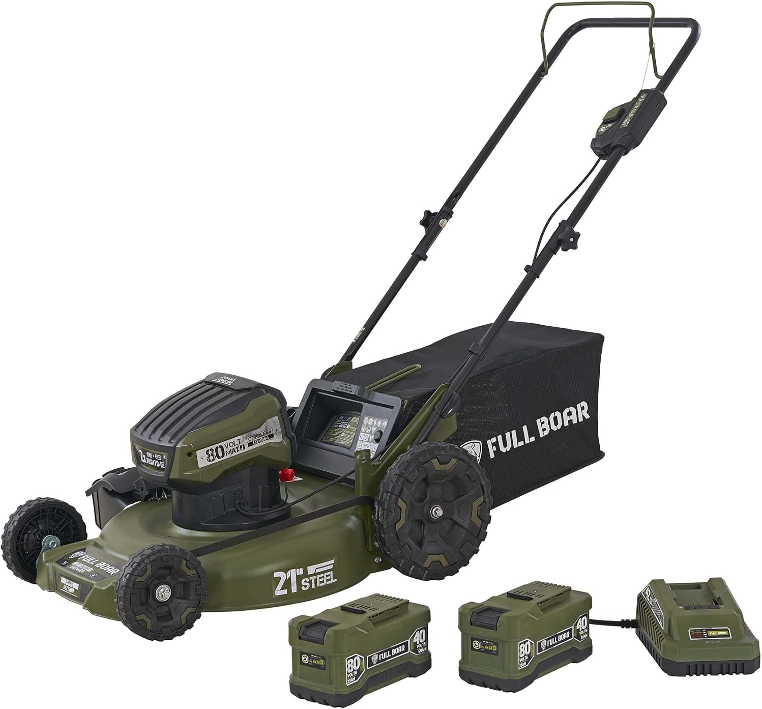 80V Brushless 21 in. 3-in-1 Cordless Battery Walk Behind Push Lawn Mower, 2 Batteries (5.0Ah) +1 Charger Included