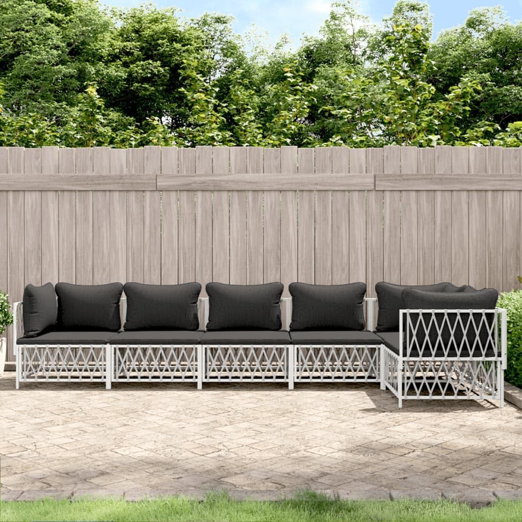 6 Piece Patio Lounge Set with Cushions White Steel,Comfortable Outdoor Sofa Set: Sturdy and Stylish Lounge Furniture for Your Patio or Garden Patio Furniture Sets, Outdoor Furniture Sets