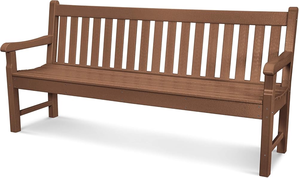 POLYWOOD Rockford 72-Inch Teak Outdoor Bench - Heavy Duty 3 Person Garden Seating with Wood Slats, Ideal for Fire Pit, Porch, or Dock