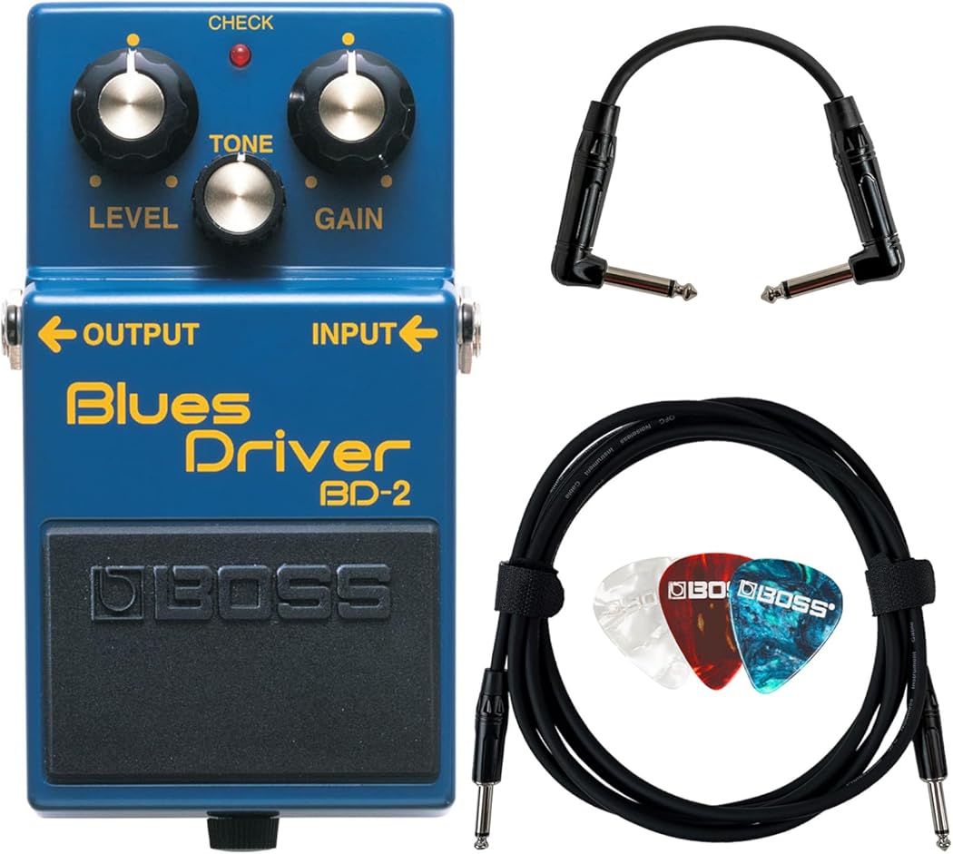 Boss BD-2 Blues Driver Bundle with Gearlux Instrument Cable, Patch Cable, and Picks