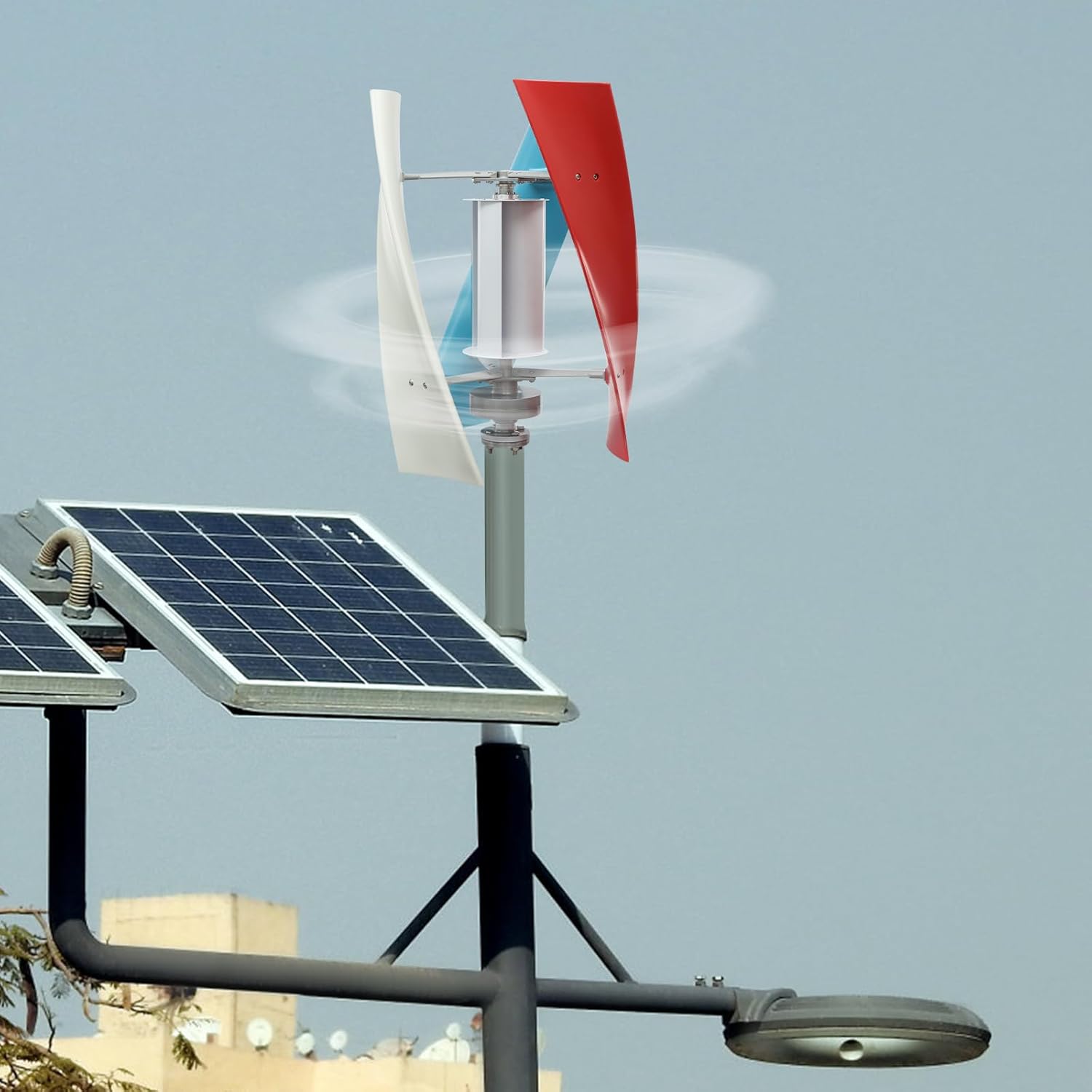 Wind Turbine Generator, 24V Portable Vertical Helix Wind Power Turbine, Low Noise 3 Blade Power Generator with with Auxiliary Wind Wheel for Boats Gazebos Cabins