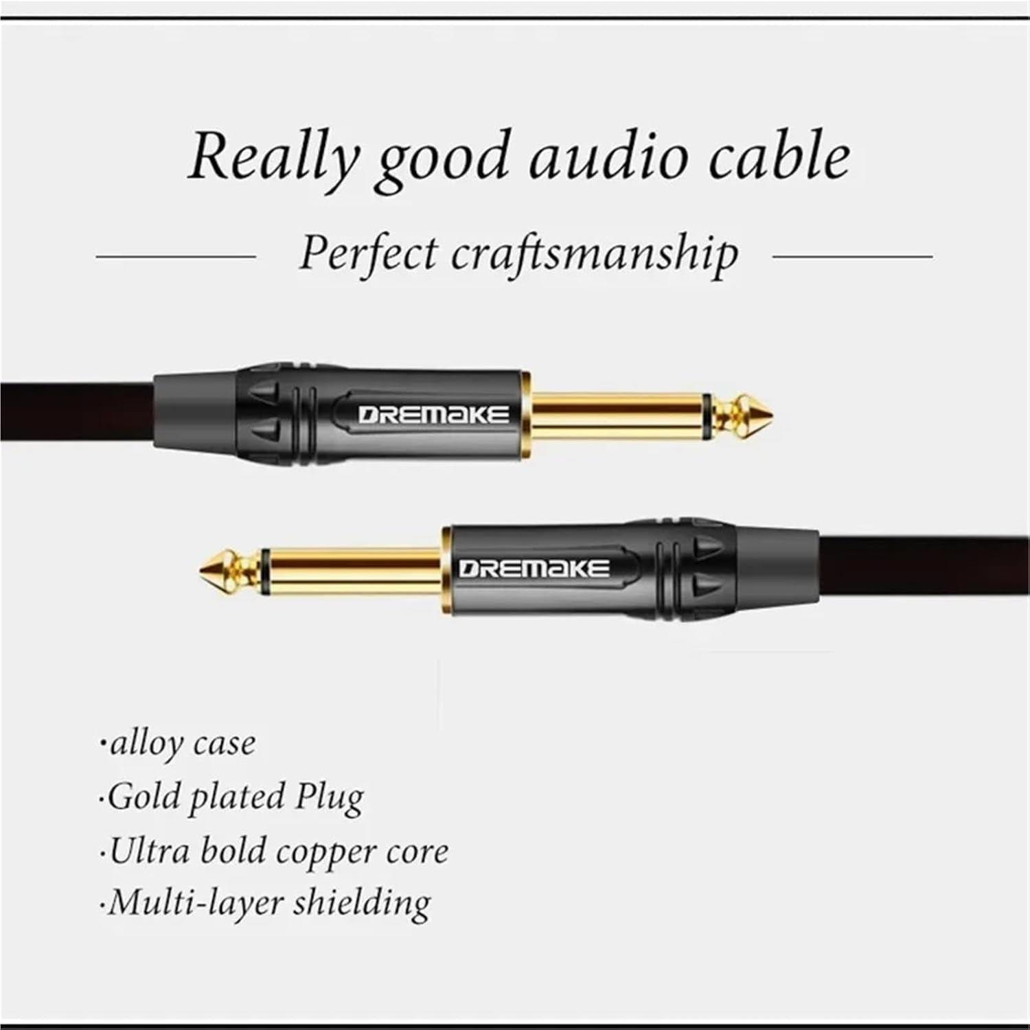 Jack 6.5mm Audio Cable Male to Male Guitar Cable for Electronic Musical Instrument ConnectTo Audio Amplifiers Etc(1m)