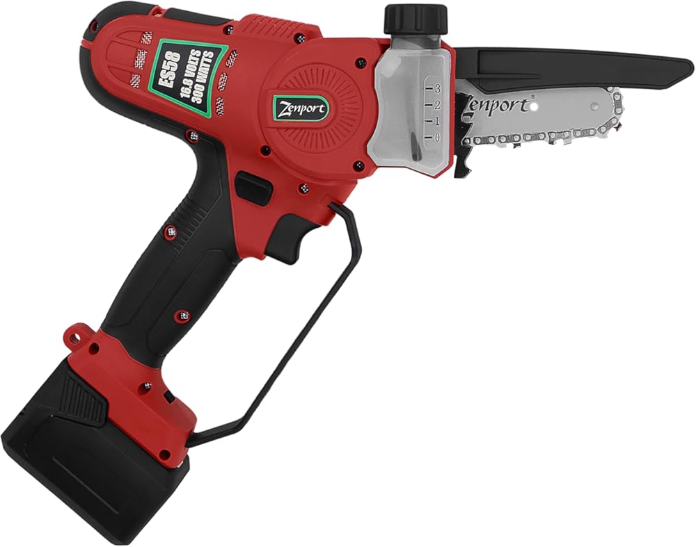 Zenport ES58 Handheld, Battery-Powered Chain Saw, Garden Pruning Saw, Red