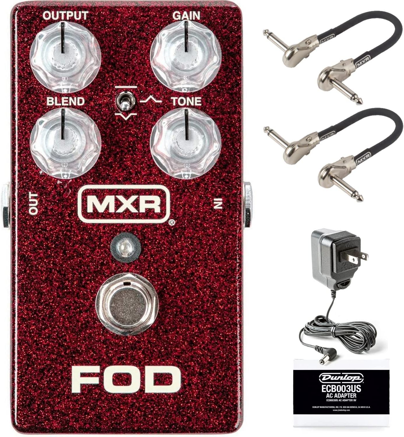 Briskdrop MXR M251 FOD Drive Effects Pedal Bundle with 2 MXR Patch Cables and Dunlop ECB003 Power Supply