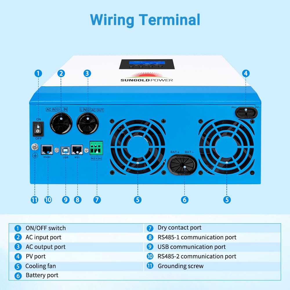 SUNGOLDPOWER UL1741 5000W Hybrid Solar Inverter,48V DC to 110V/120V AC,All in One,80A MPPT Solar Charger and 40A AC Battery Charger Pure Sine Wave for Off Grid System(NO Parallel)
