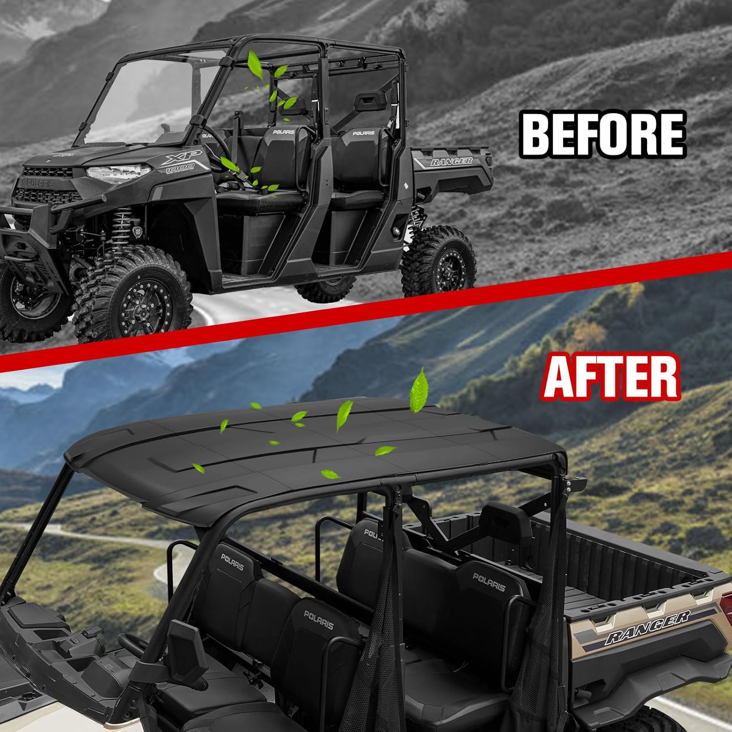 Roof for Polaris Ranger XP 1000 Crew, Dustproof 4-Piece Combination Hard Coat Poly Sun Visor Roof Top for Polaris Ranger Crew XP 1000 2017-2025/ Crew 900 2015+ Accessories (4PCS, 2889223)