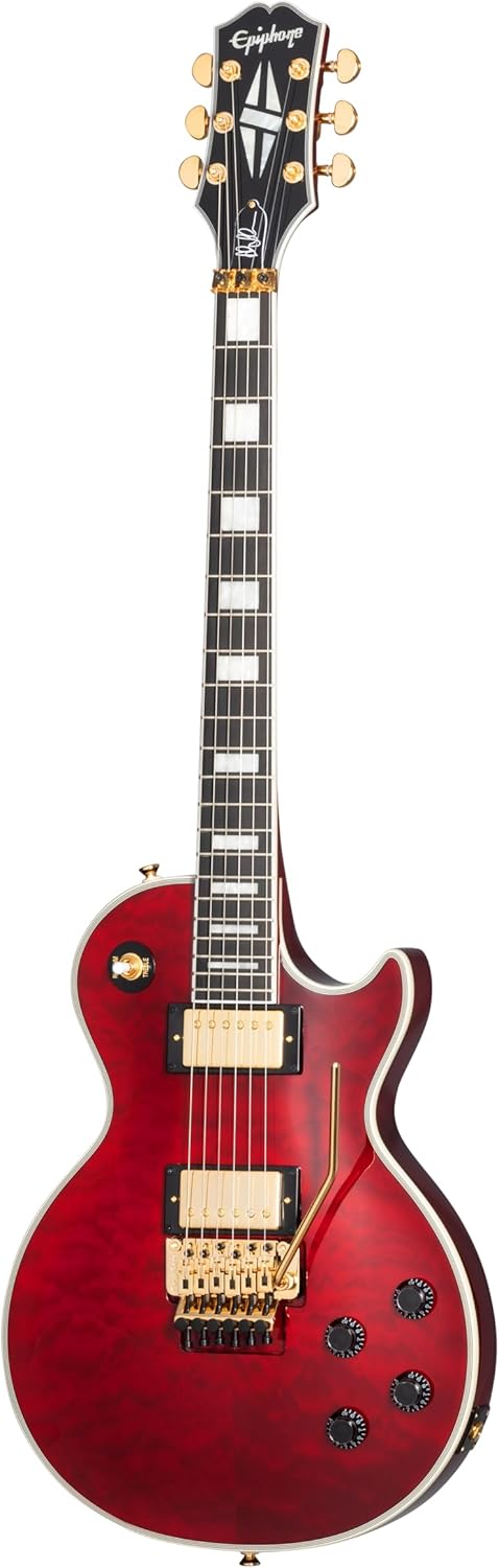 Epiphone Alex Lifeson Les Paul Custom Axcess Quilt, Ruby with Case