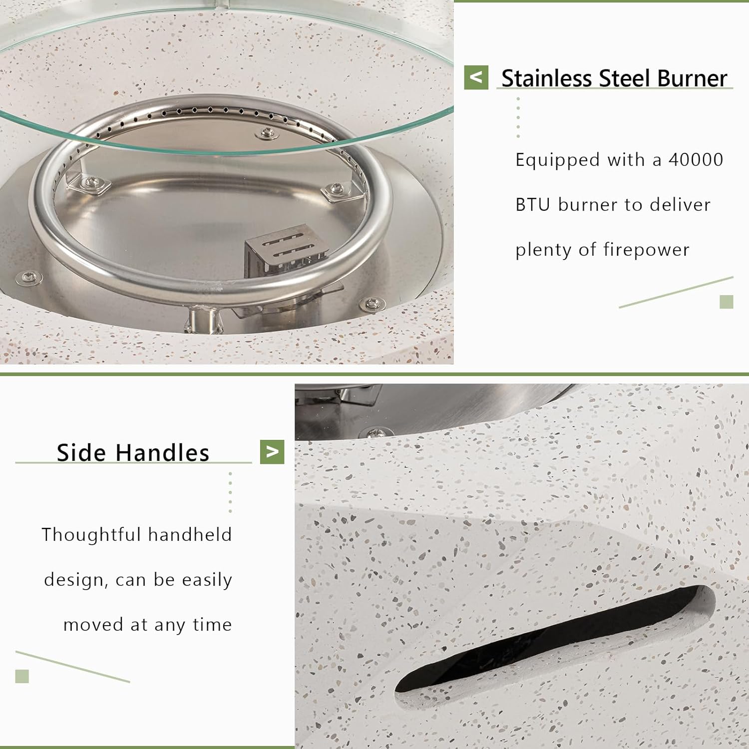 COSIEST 2-Piece Outdoor Propane Firepit Table Set w Tank Table, 24-inch Terrazzo White Hexagon Fire Table, Wind Guard and 16 inches Tank Side Table 20lb for Garden,Pool