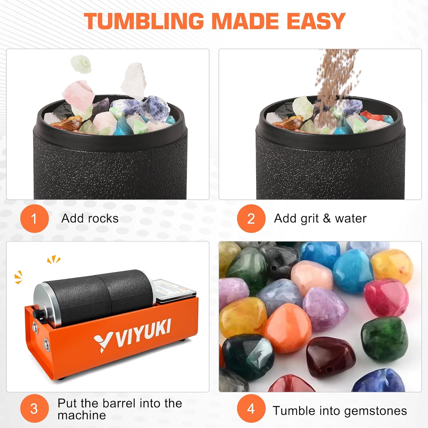 Professional Rock Tumbler Kit - Double Drum 6LB Lapidary Polisher for Adults (Double Barrel), Includes Rough Gemstones, 8 Polishing Grits, Jewelry, Learning Guide, Great Stem Science Kit