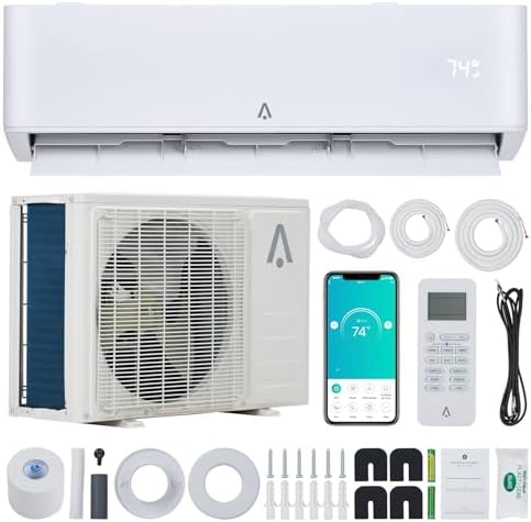 18,000 BTU Split-System Air Conditioner Inverter, Split AC/Heating System 23 SEER, Cools Room Up to 1250 Sq. Ft, Wall Mount Ductless Mini Split A/C Heat Pump Full Set with 16ft Installation Kit