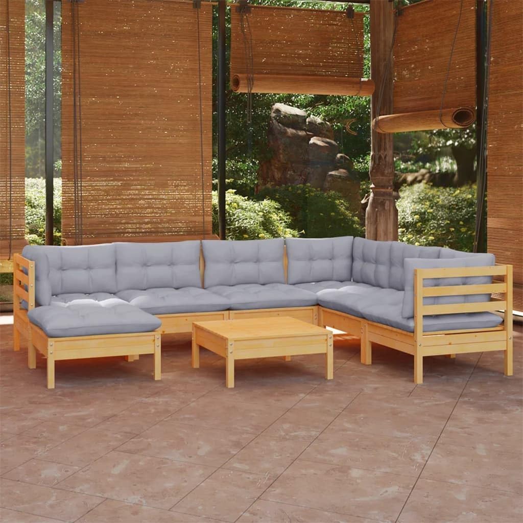 8 Piece Patio Lounge Set with Gray Cushions Solid Pinewood,Sturdy Solid Pinewood Outdoor Patio Lounge Set with Comfortable Cushions, Modular Design for Versatile Configurations Patio Furniture, Outdoo